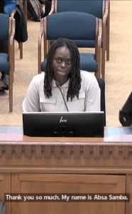 Absa testifying before the Washington State Legislature